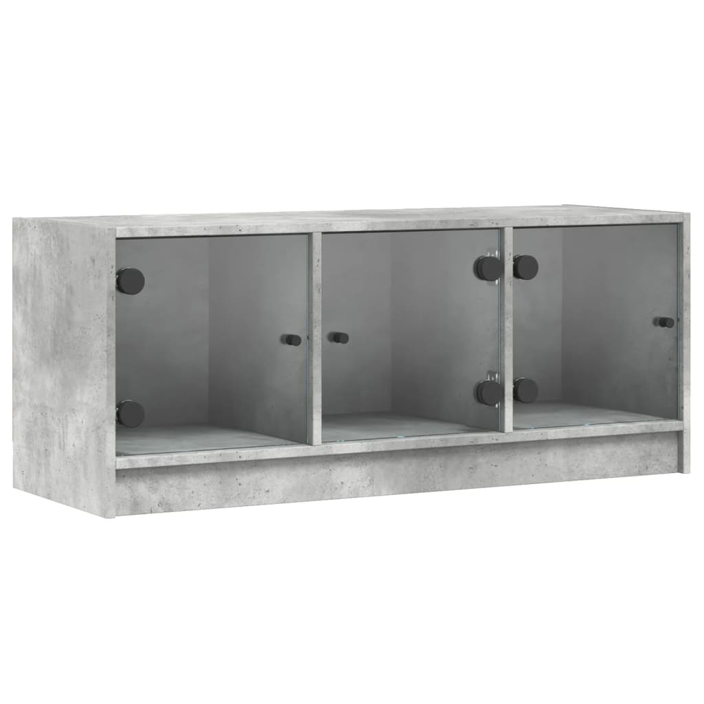 Meuble TV avec portes en verre gris béton 102x37x42 cm - XIOS