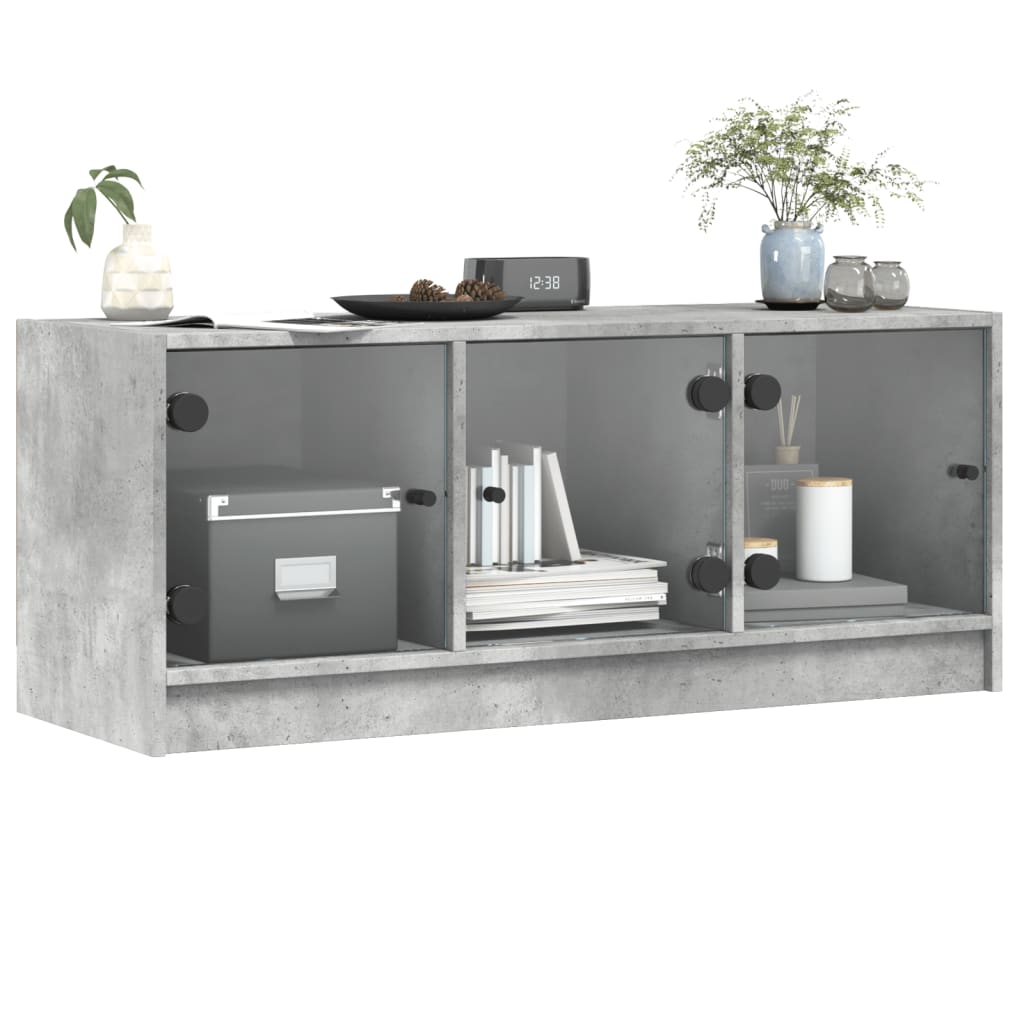 Meuble TV avec portes en verre gris béton 102x37x42 cm - XIOS