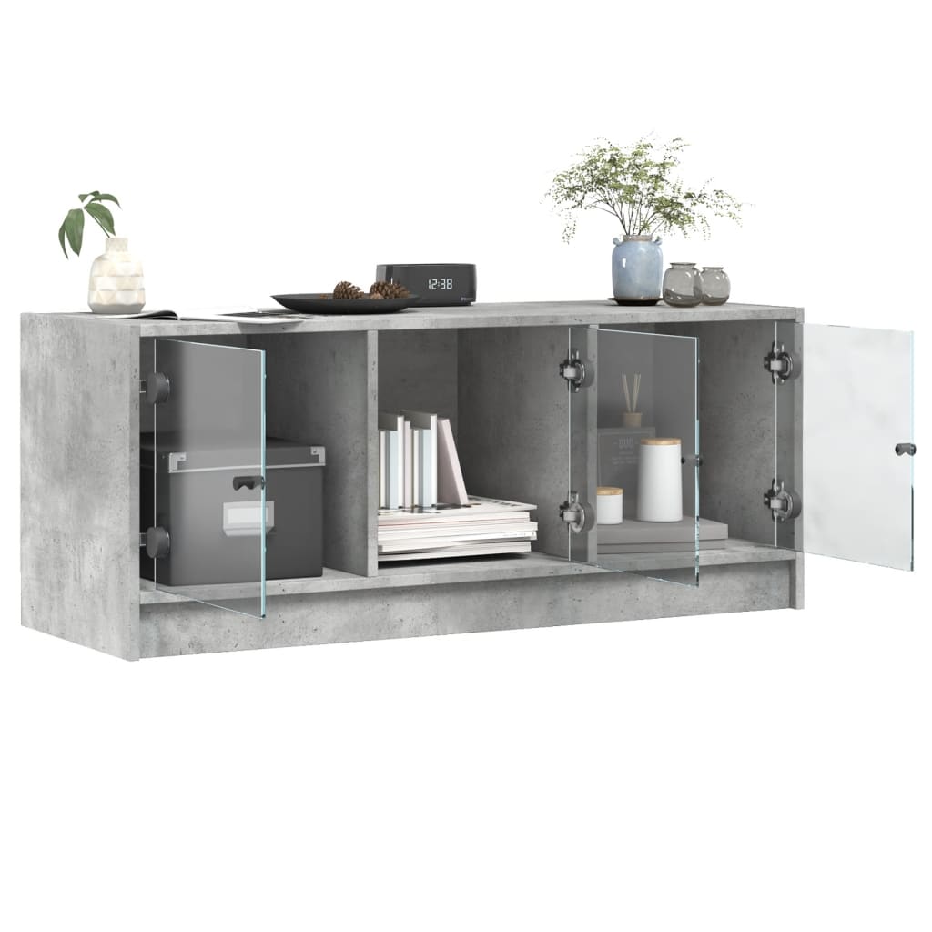 Meuble TV avec portes en verre gris béton 102x37x42 cm - XIOS