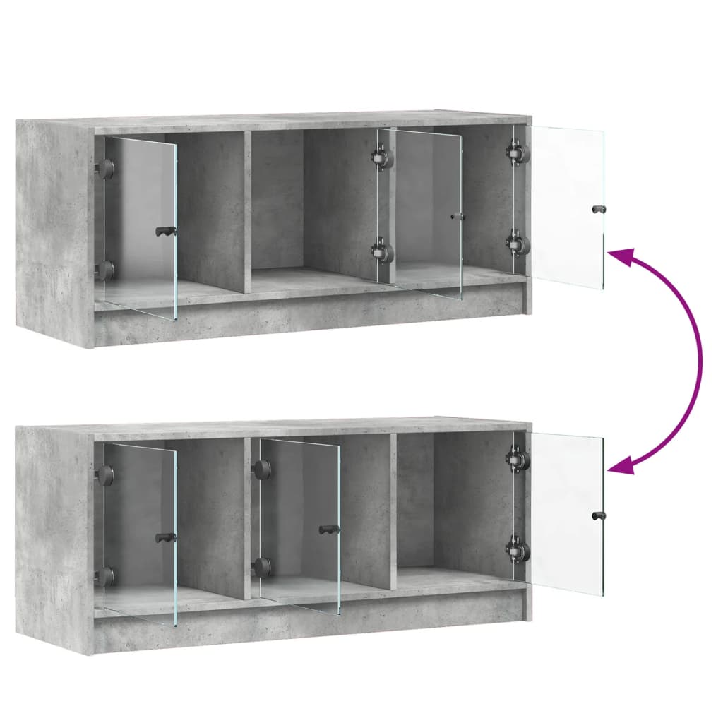 Meuble TV avec portes en verre gris béton 102x37x42 cm - XIOS