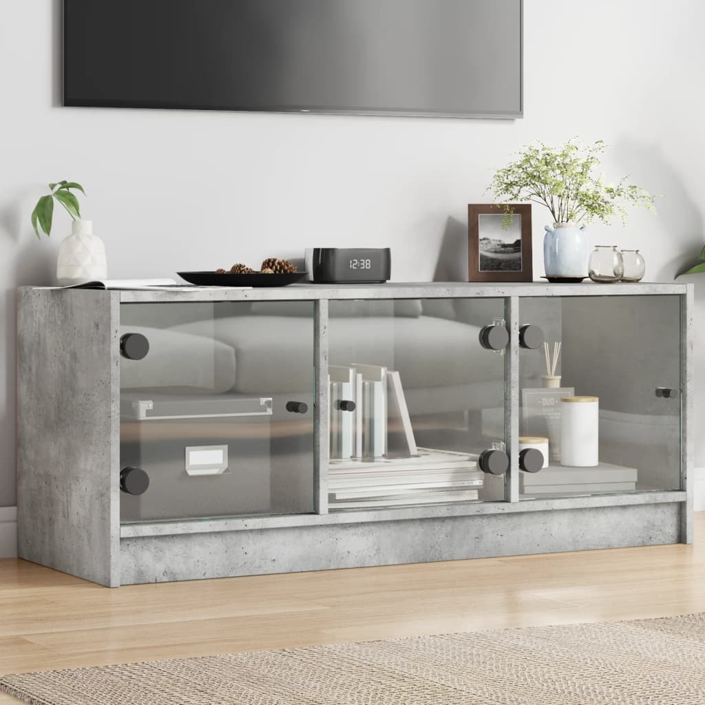 Meuble TV avec portes en verre gris béton 102x37x42 cm - XIOS
