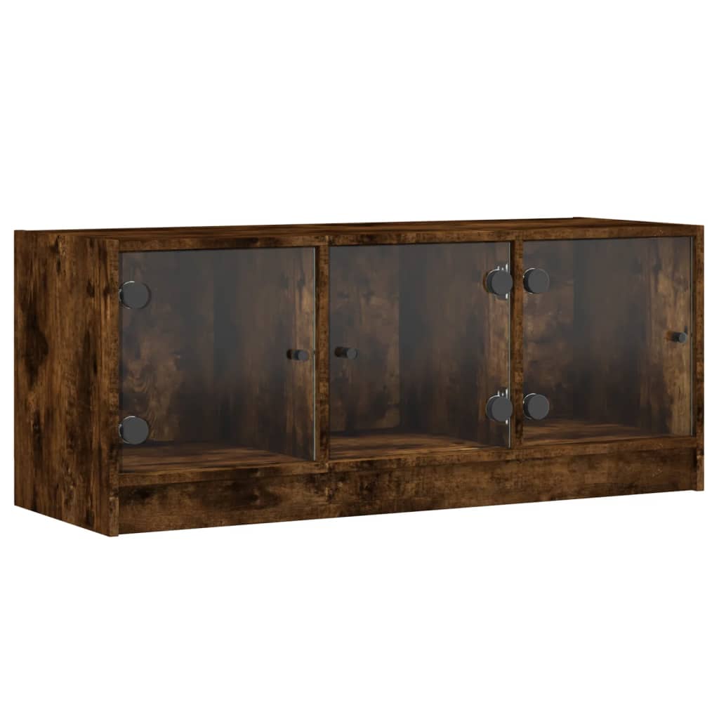Meuble TV avec portes en verre chêne fumé 102x37x42 cm - XIOS
