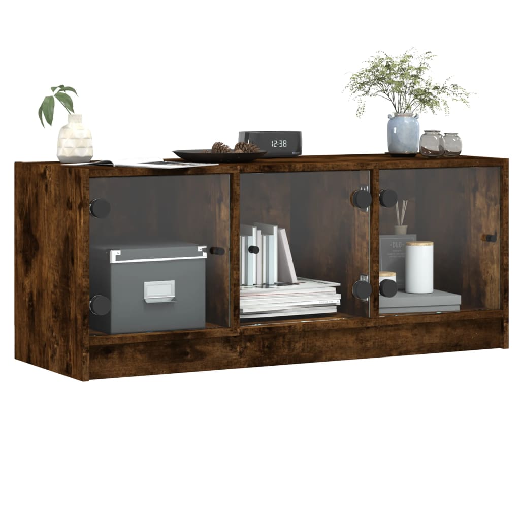 Meuble TV avec portes en verre chêne fumé 102x37x42 cm - XIOS