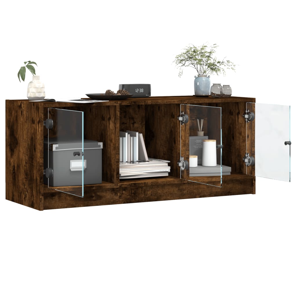 Meuble TV avec portes en verre chêne fumé 102x37x42 cm - XIOS