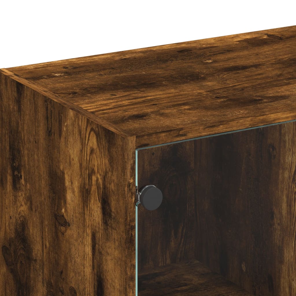 Meuble TV avec portes en verre chêne fumé 102x37x42 cm - XIOS