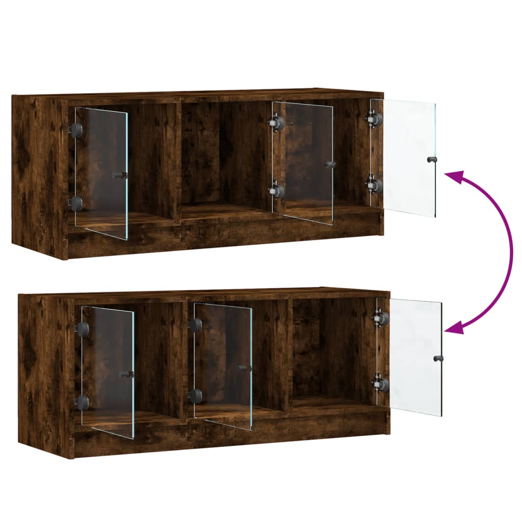 Meuble TV avec portes en verre chêne fumé 102x37x42 cm - XIOS