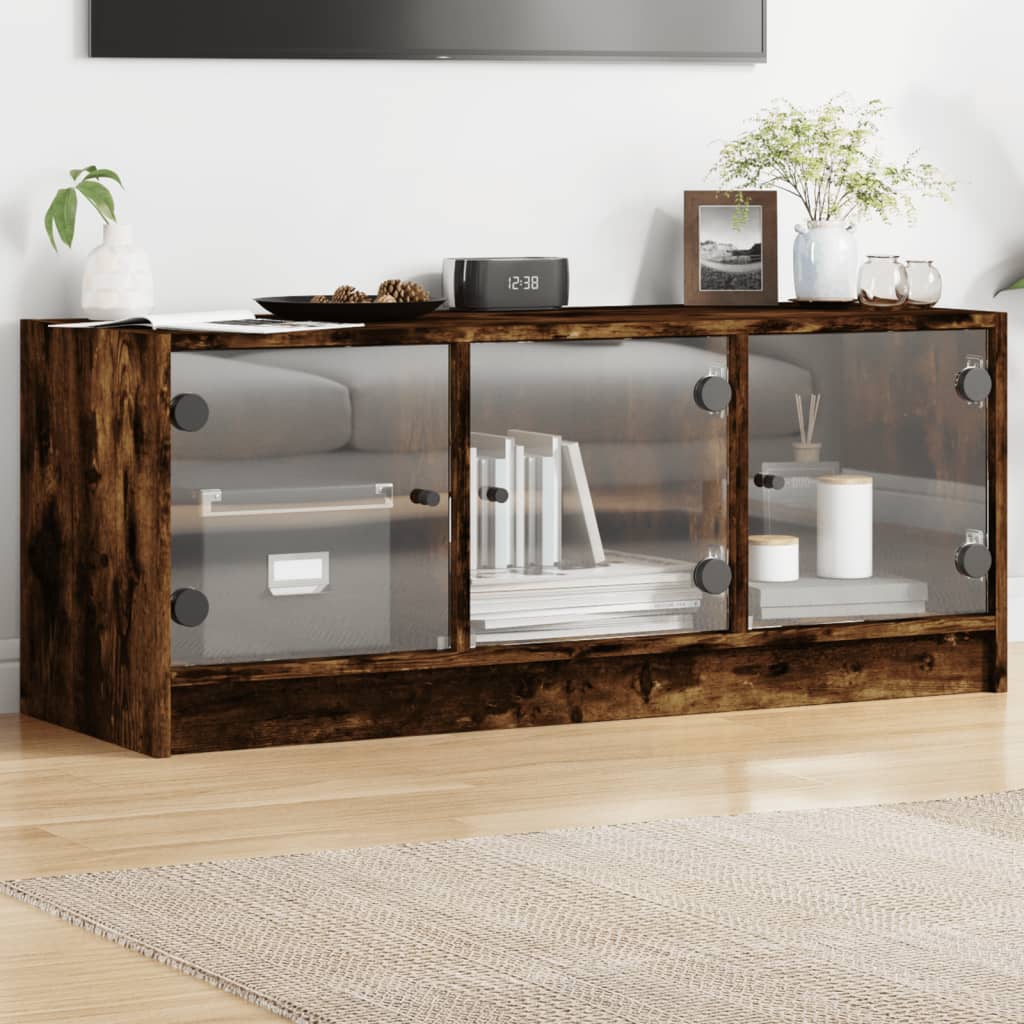Meuble TV avec portes en verre chêne fumé 102x37x42 cm - XIOS