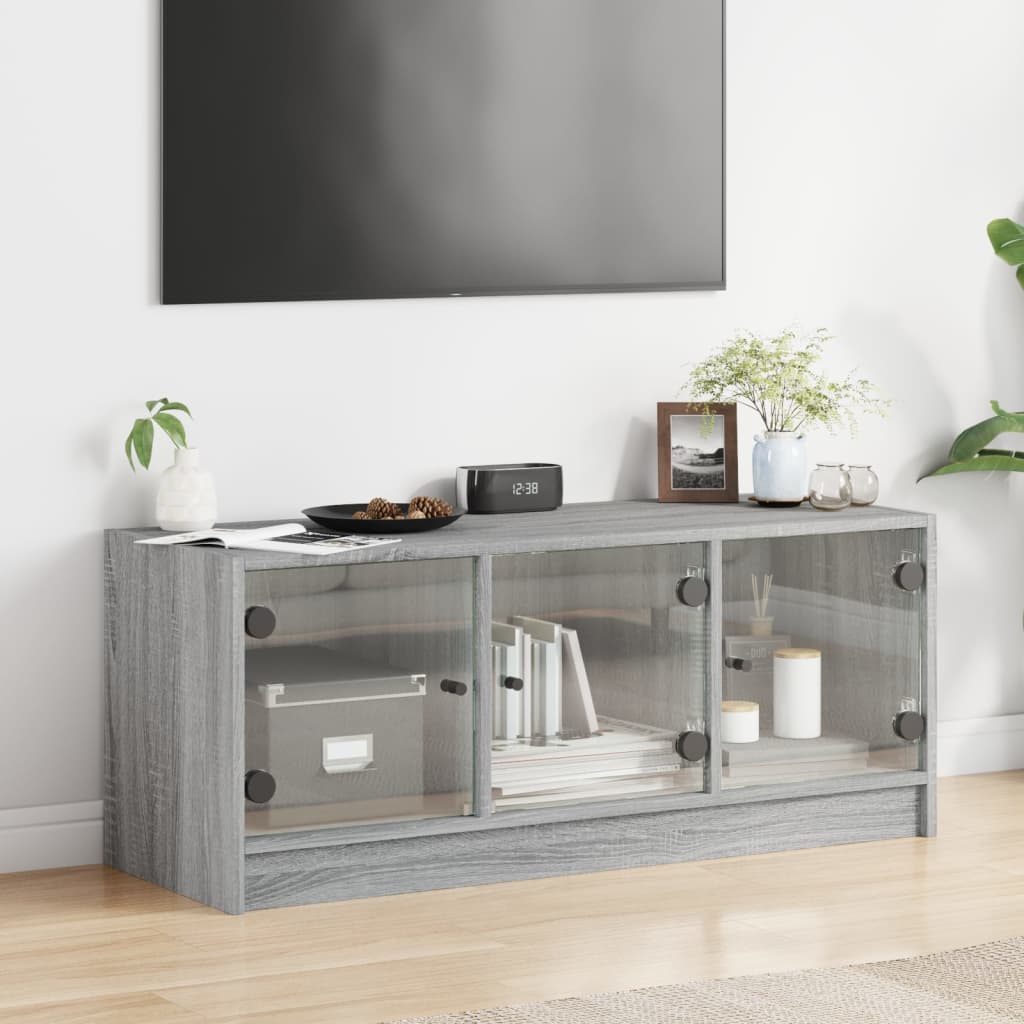 Meuble TV avec portes en verre sonoma gris 102x37x42 cm - XIOS