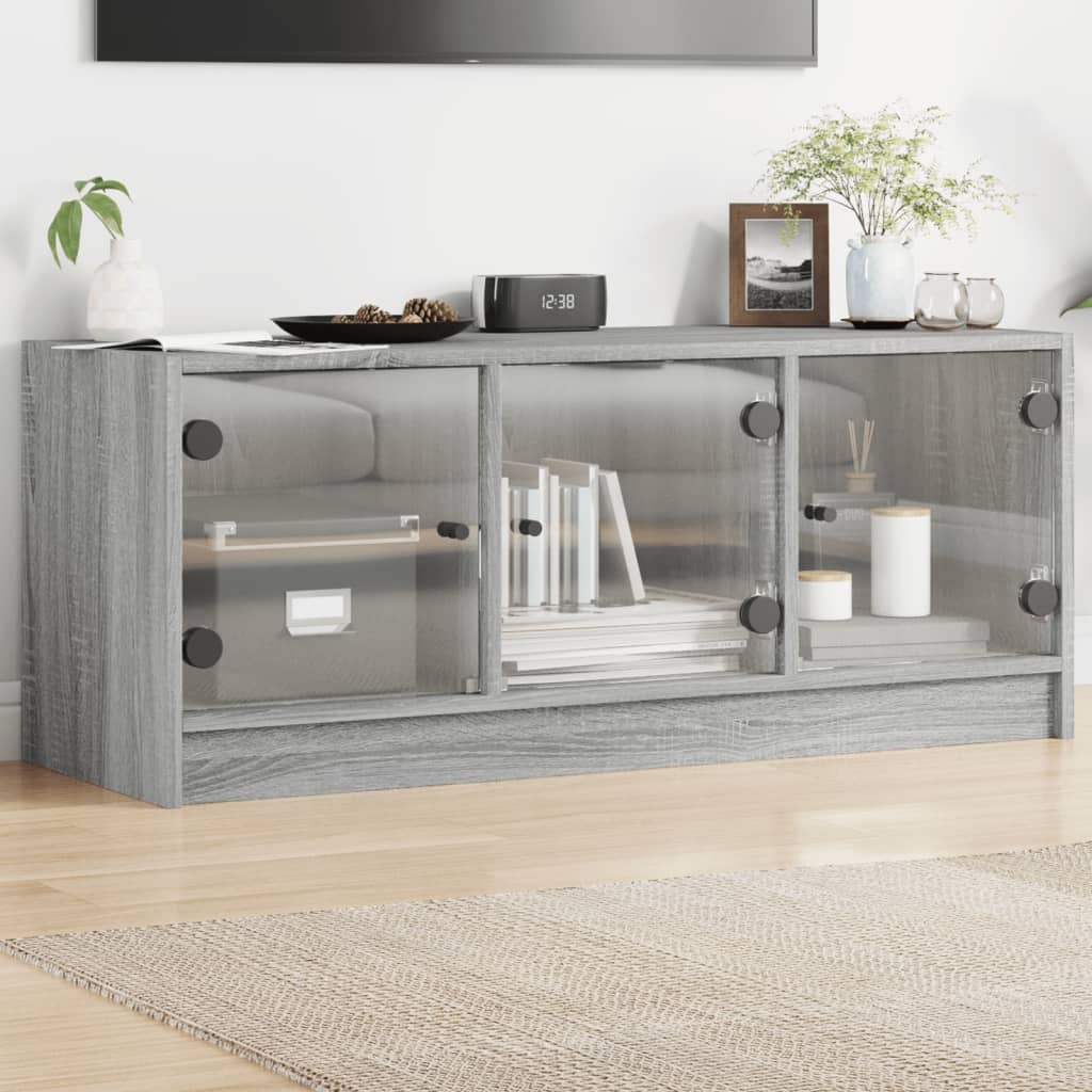 Meuble TV avec portes en verre sonoma gris 102x37x42 cm - XIOS