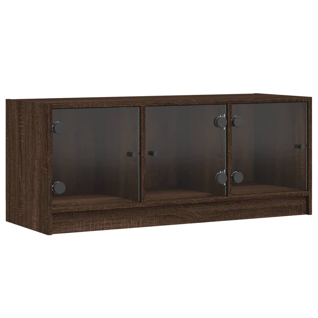 Meuble TV avec portes en verre chêne marron 102x37x42 cm - XIOS