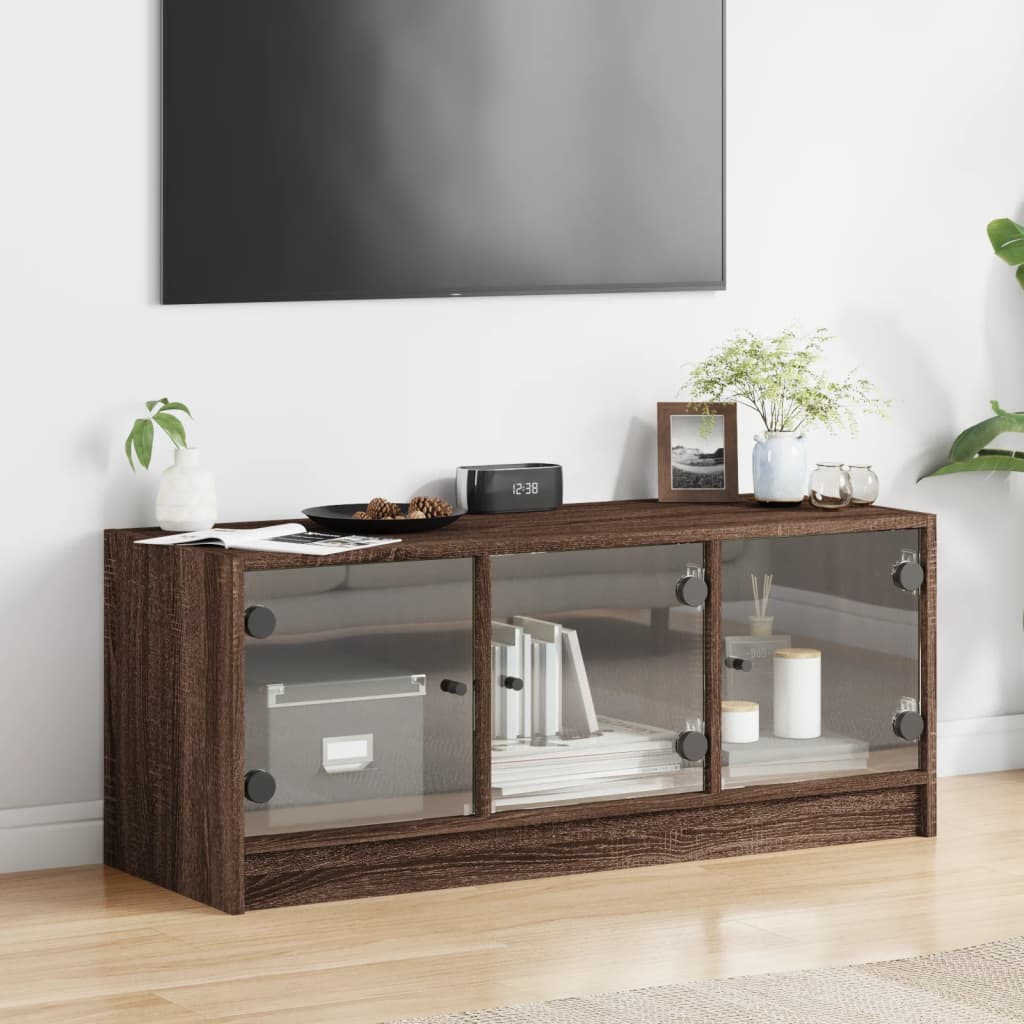 Meuble TV avec portes en verre chêne marron 102x37x42 cm - XIOS