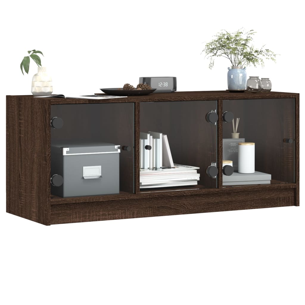 Meuble TV avec portes en verre chêne marron 102x37x42 cm - XIOS