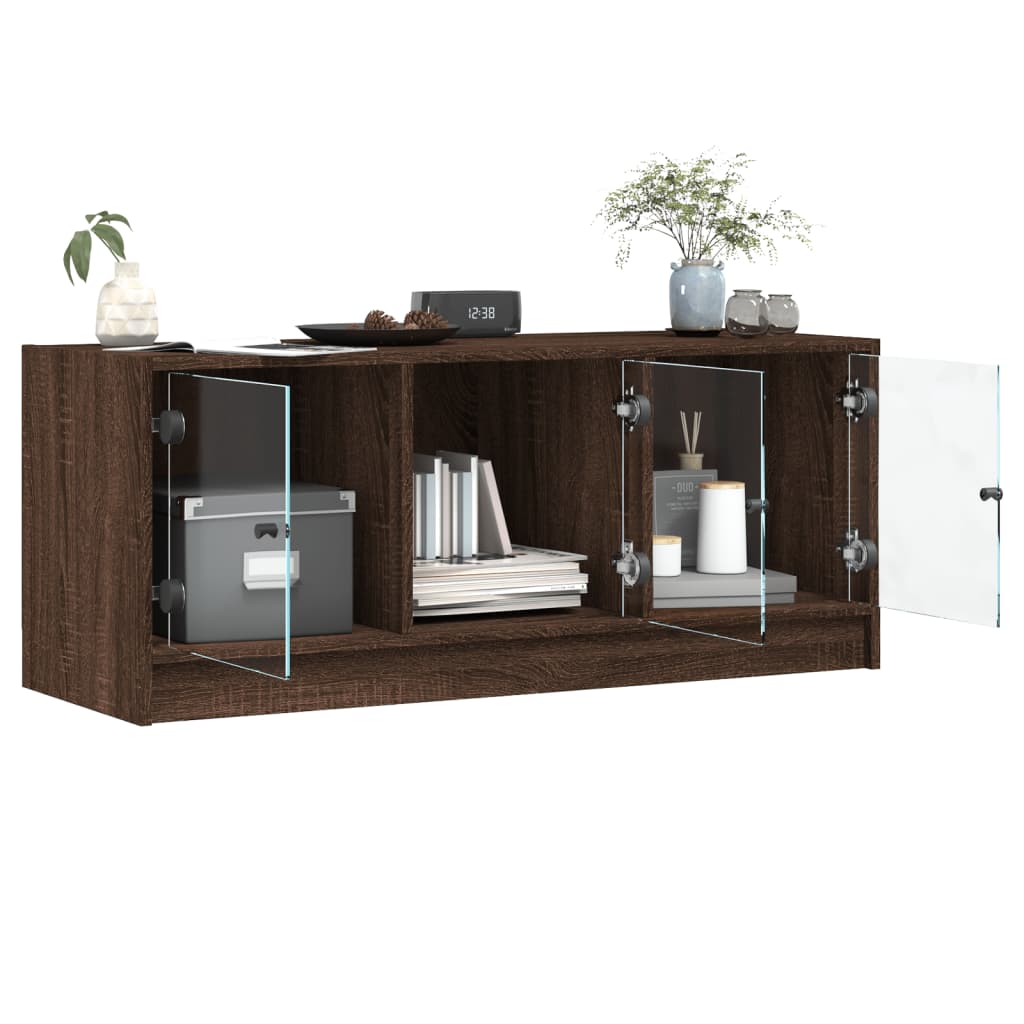 Meuble TV avec portes en verre chêne marron 102x37x42 cm - XIOS