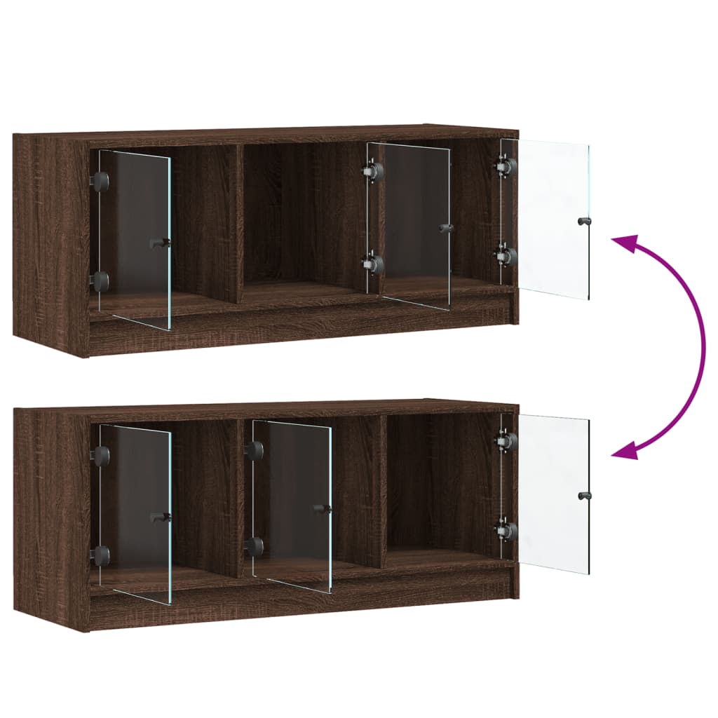 Meuble TV avec portes en verre chêne marron 102x37x42 cm - XIOS