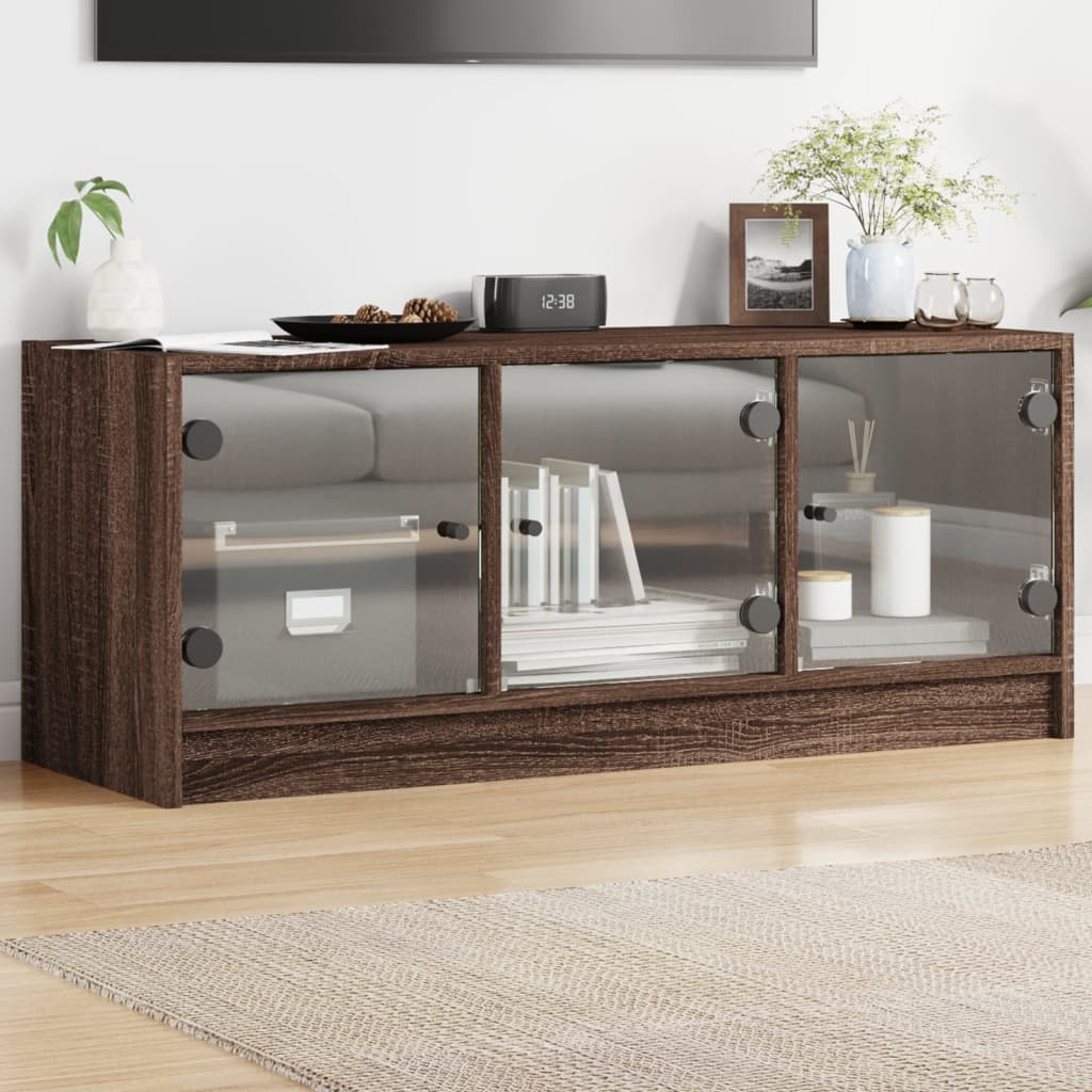 Meuble TV avec portes en verre chêne marron 102x37x42 cm - XIOS