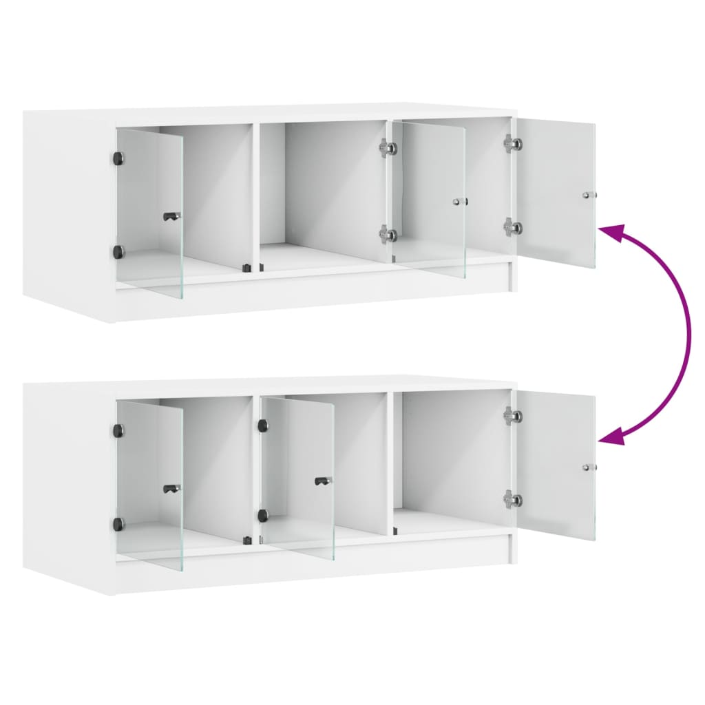 Table basse avec portes en verre blanc 102x50x42 cm - XIOS