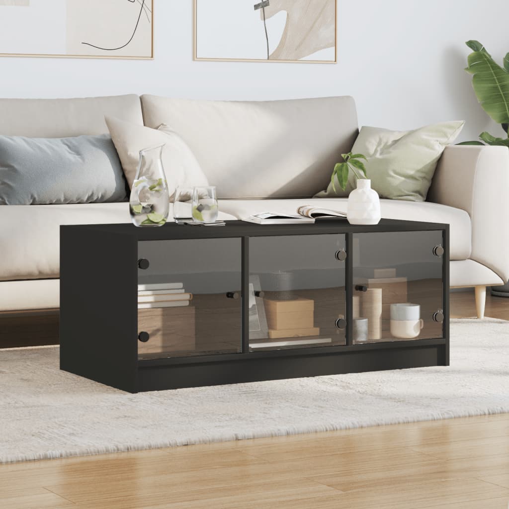 Table basse avec portes en verre noir 102x50x42 cm - XIOS