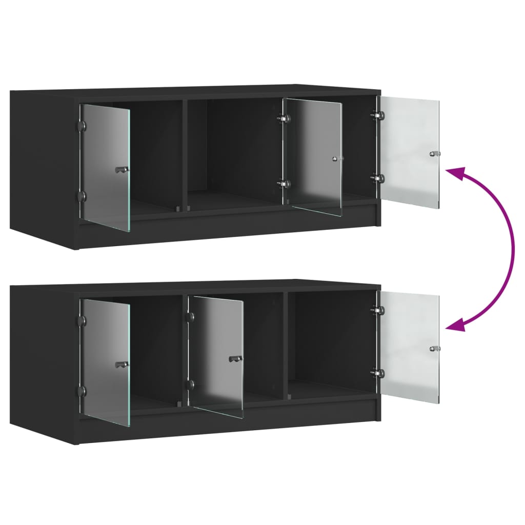 Table basse avec portes en verre noir 102x50x42 cm - XIOS