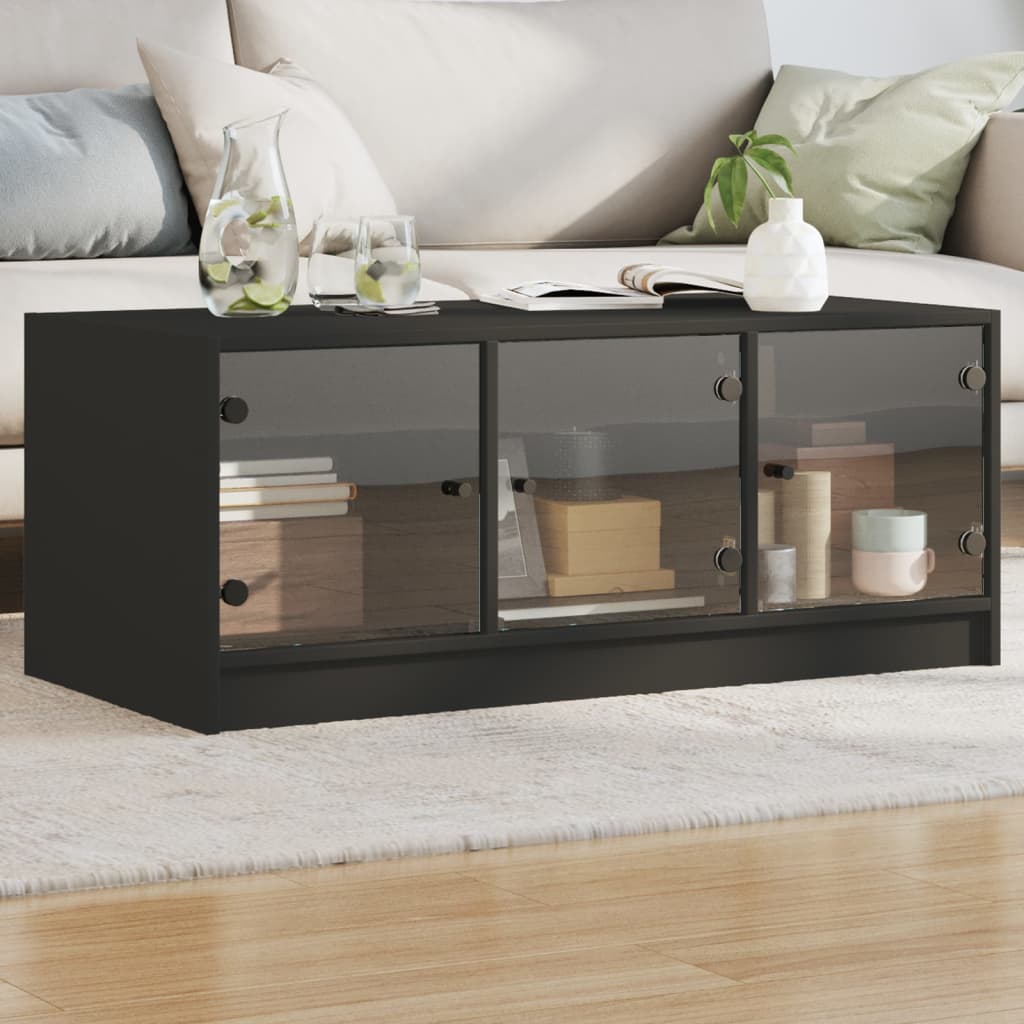 Table basse avec portes en verre noir 102x50x42 cm - XIOS
