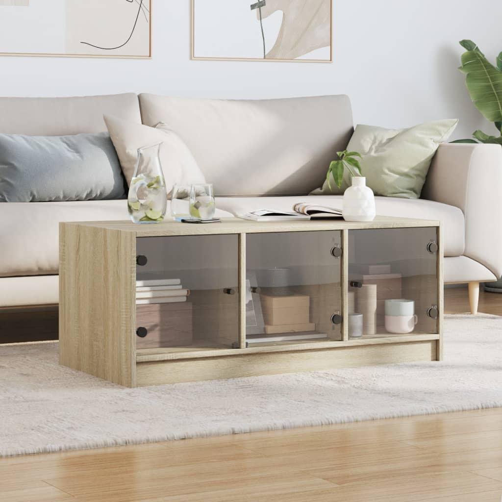Table basse avec portes en verre chêne sonoma 102x50x42 cm - XIOS