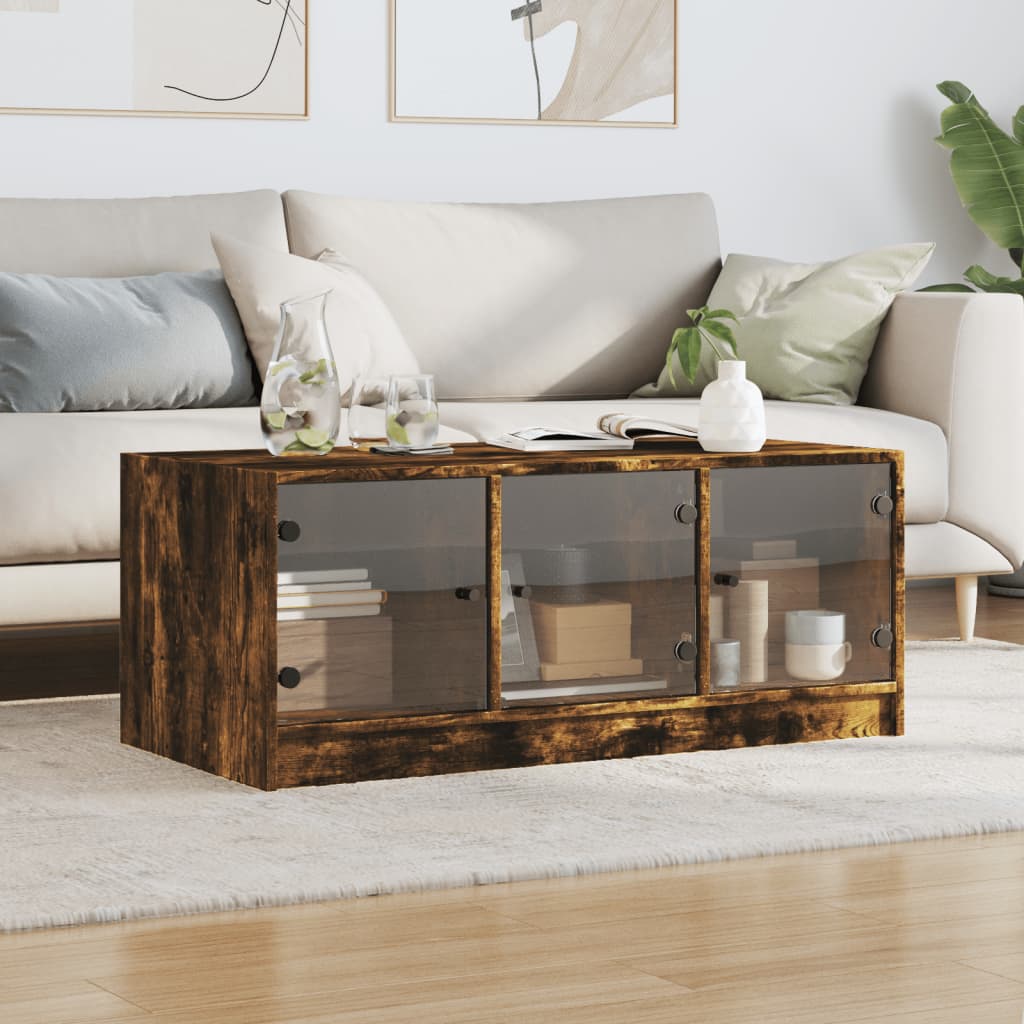 Table basse avec portes en verre chêne fumé 102x50x42 cm - XIOS