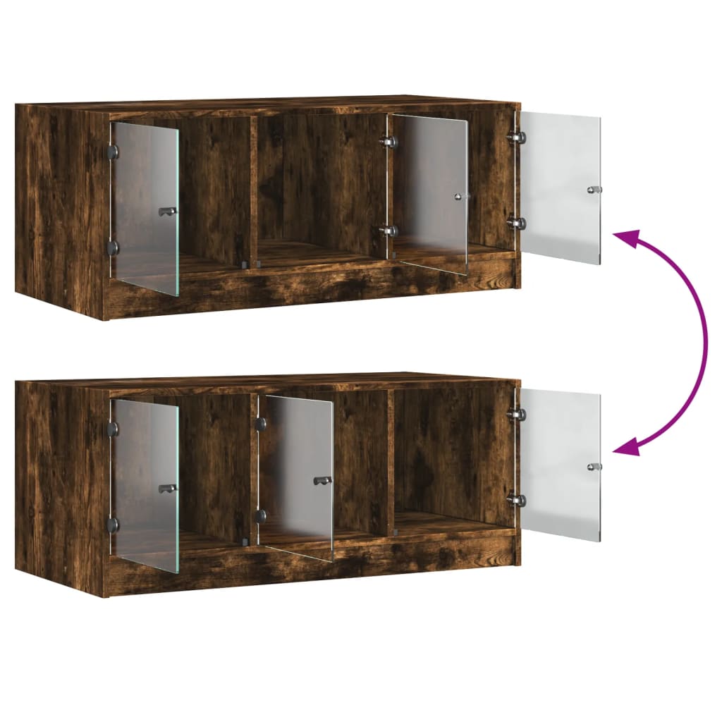 Table basse avec portes en verre chêne fumé 102x50x42 cm - XIOS