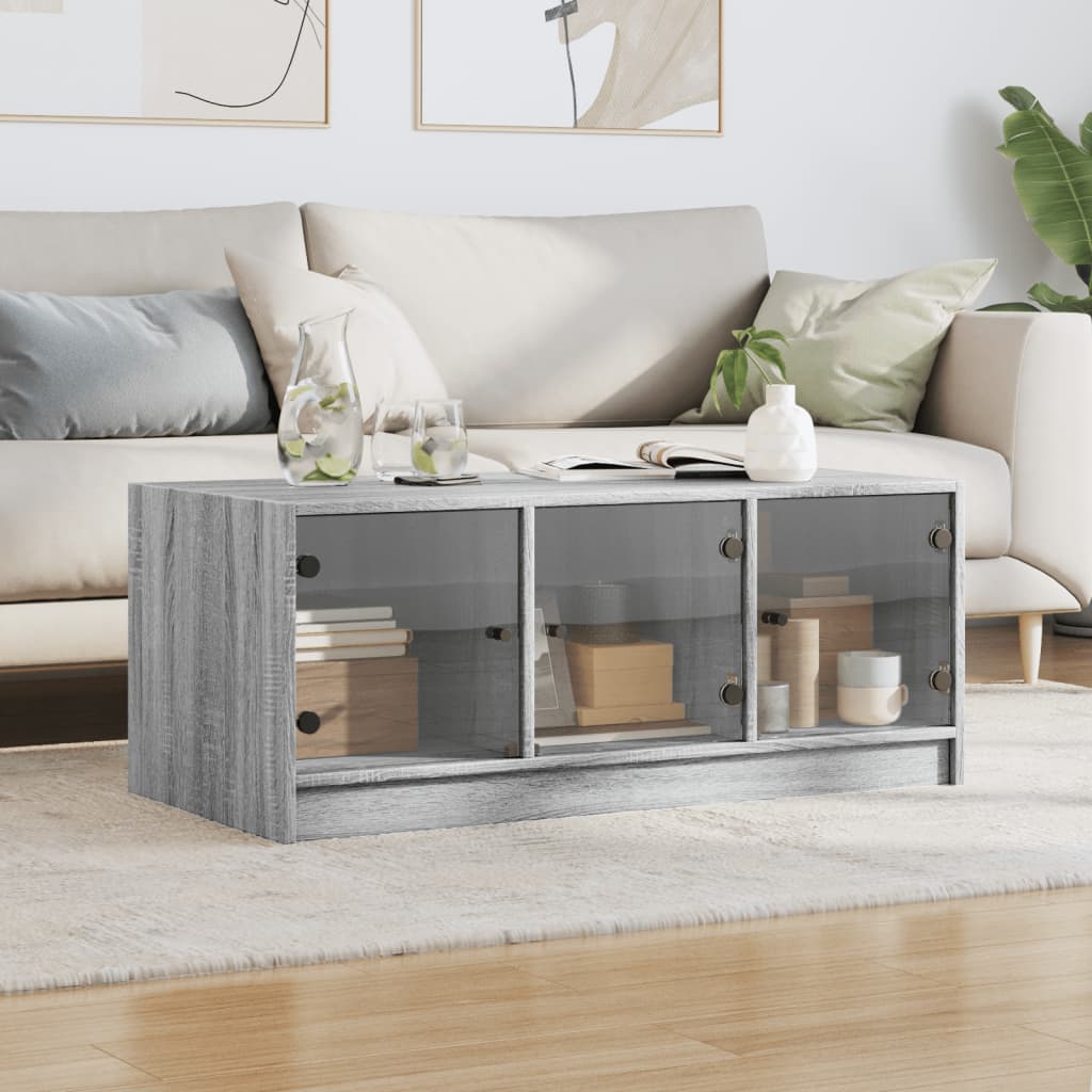 Table basse avec portes en verre sonoma gris 102x50x42 cm - XIOS