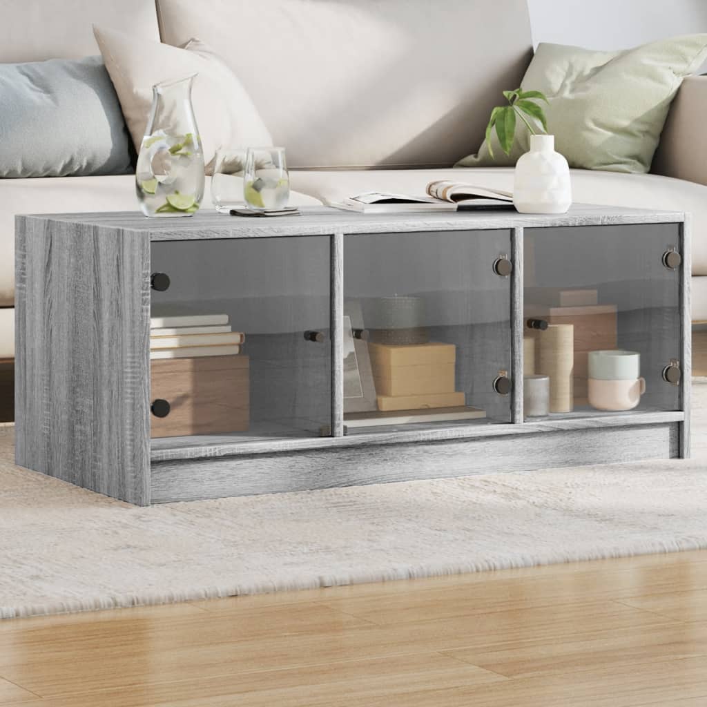 Table basse avec portes en verre sonoma gris 102x50x42 cm - XIOS