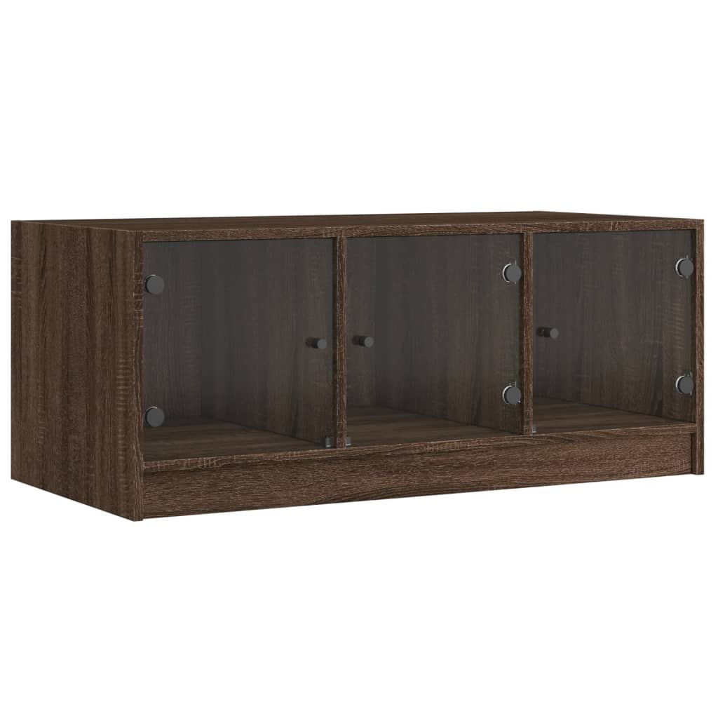Table basse avec portes en verre chêne marron 102x50x42 cm - XIOS