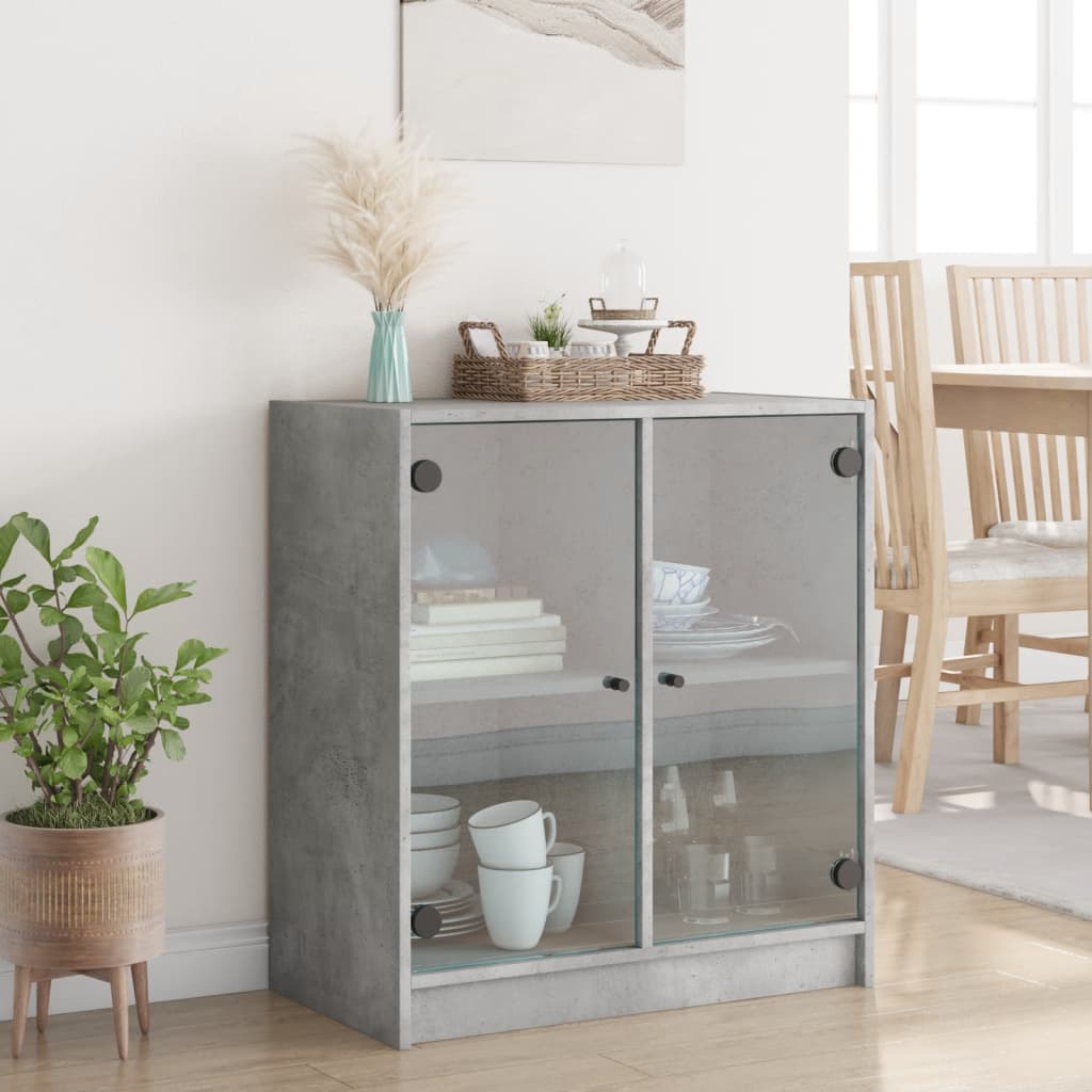 Armoire latérale avec portes en verre gris béton 68x37x75,5 cm - XIOS