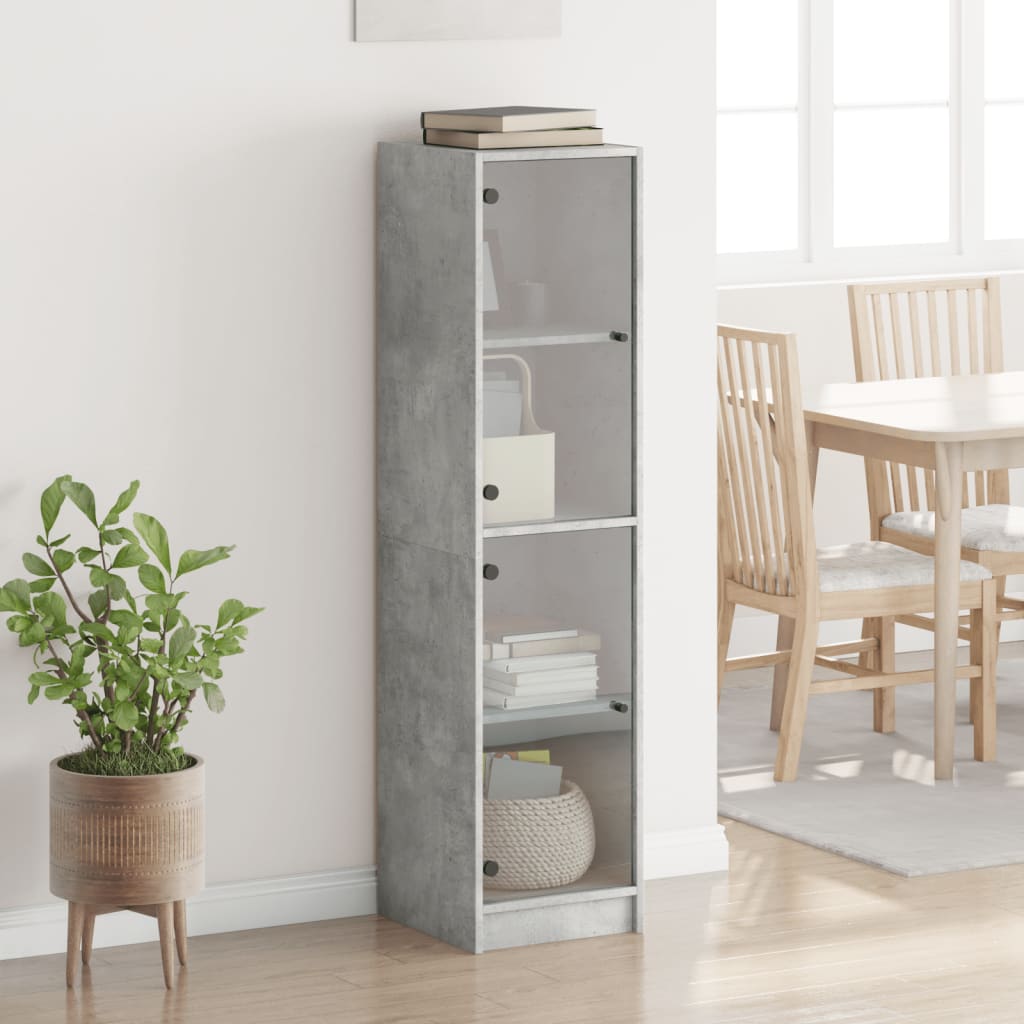 Buffet avec portes en verre gris béton 35x37x142 cm