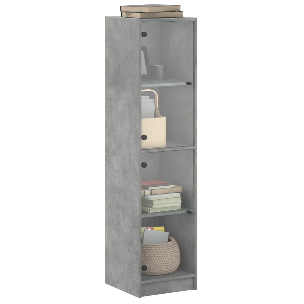Buffet avec portes en verre gris béton 35x37x142 cm