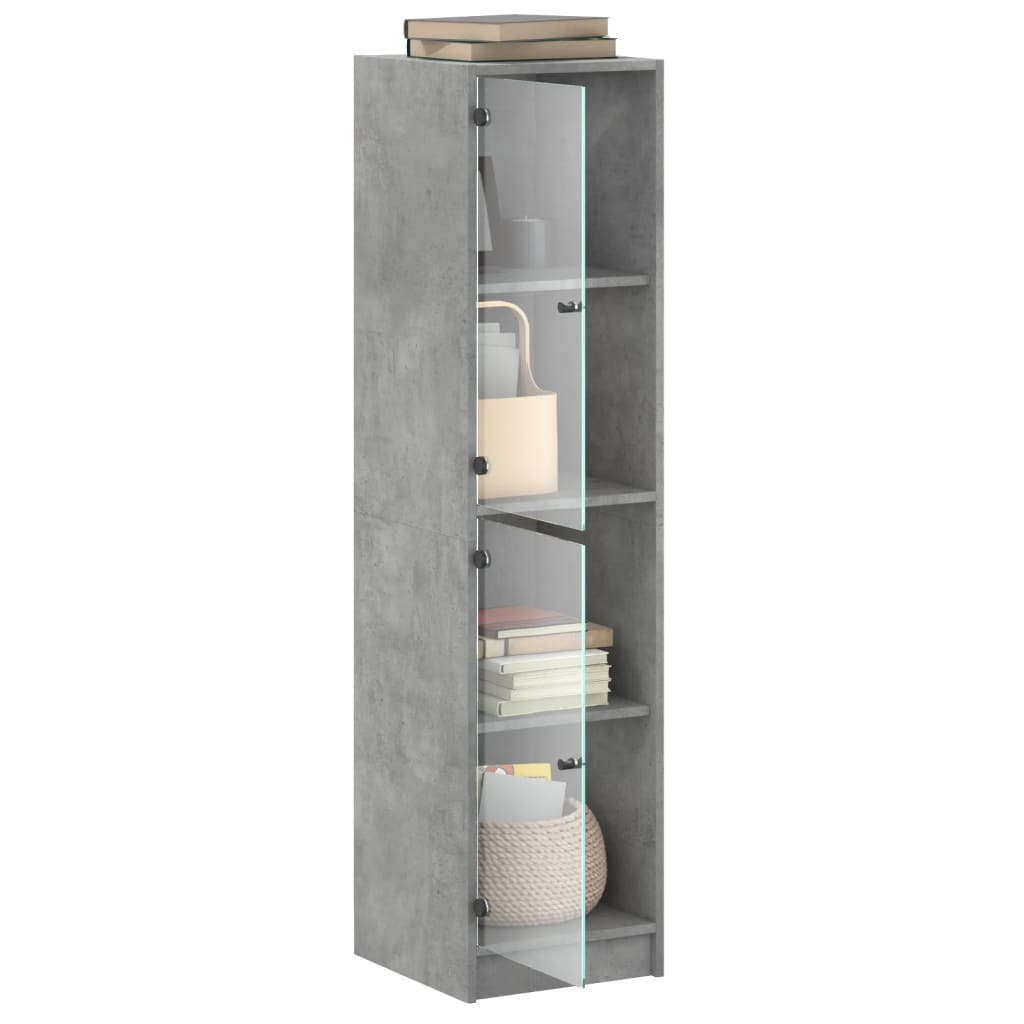 Buffet avec portes en verre gris béton 35x37x142 cm