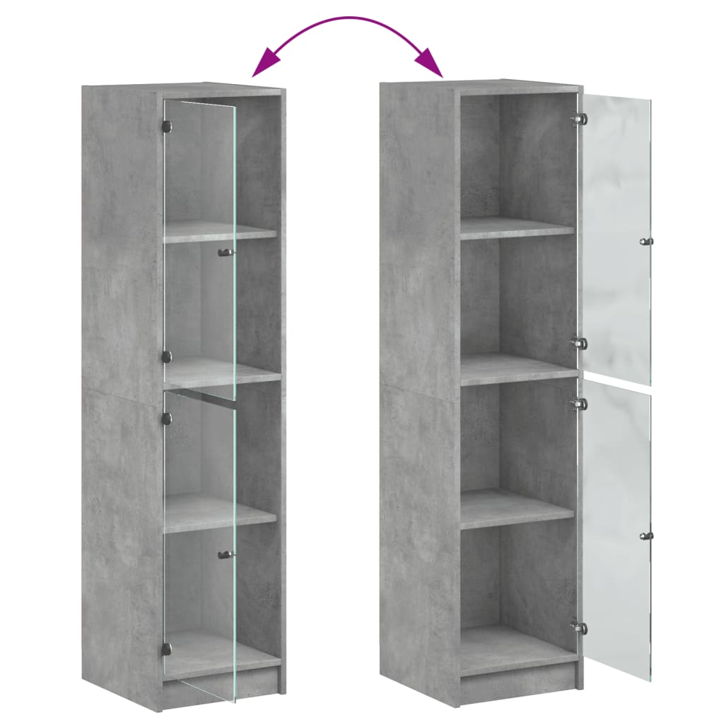 Buffet avec portes en verre gris béton 35x37x142 cm