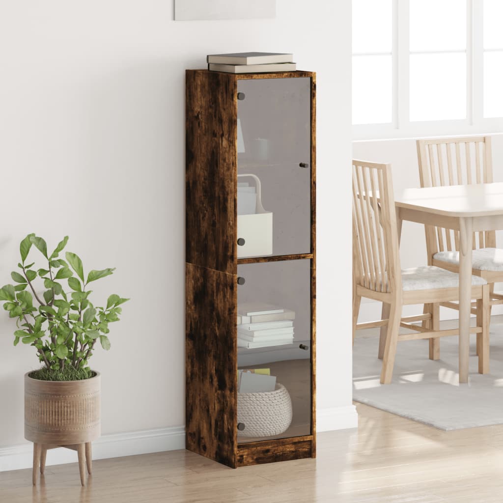 Buffet avec portes en verre chêne fumé 35x37x142 cm - XIOS