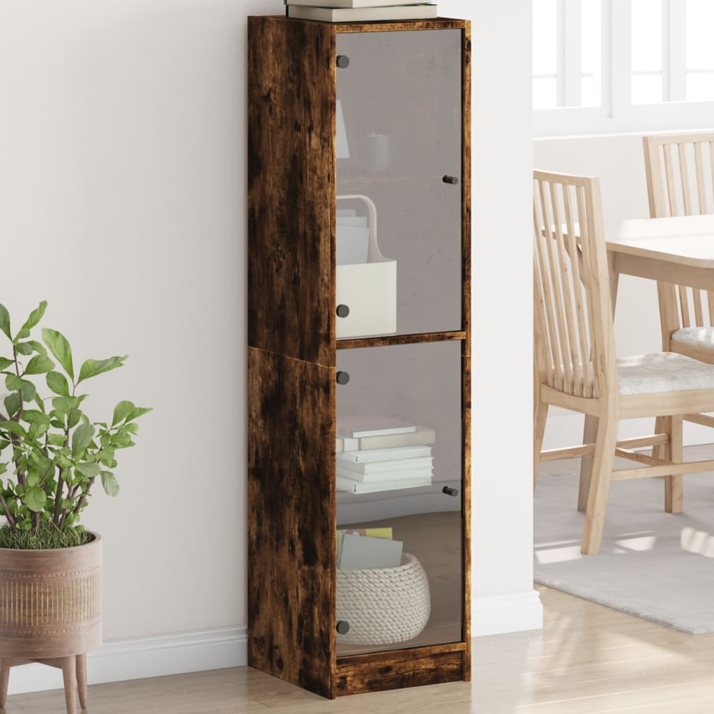 Buffet avec portes en verre chêne fumé 35x37x142 cm - XIOS