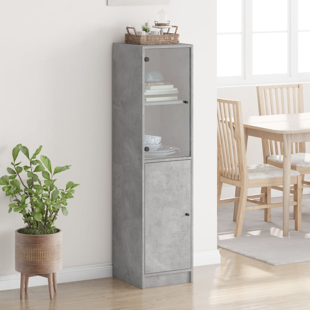 Buffet avec porte en verre gris béton 35x37x142 cm - XIOS