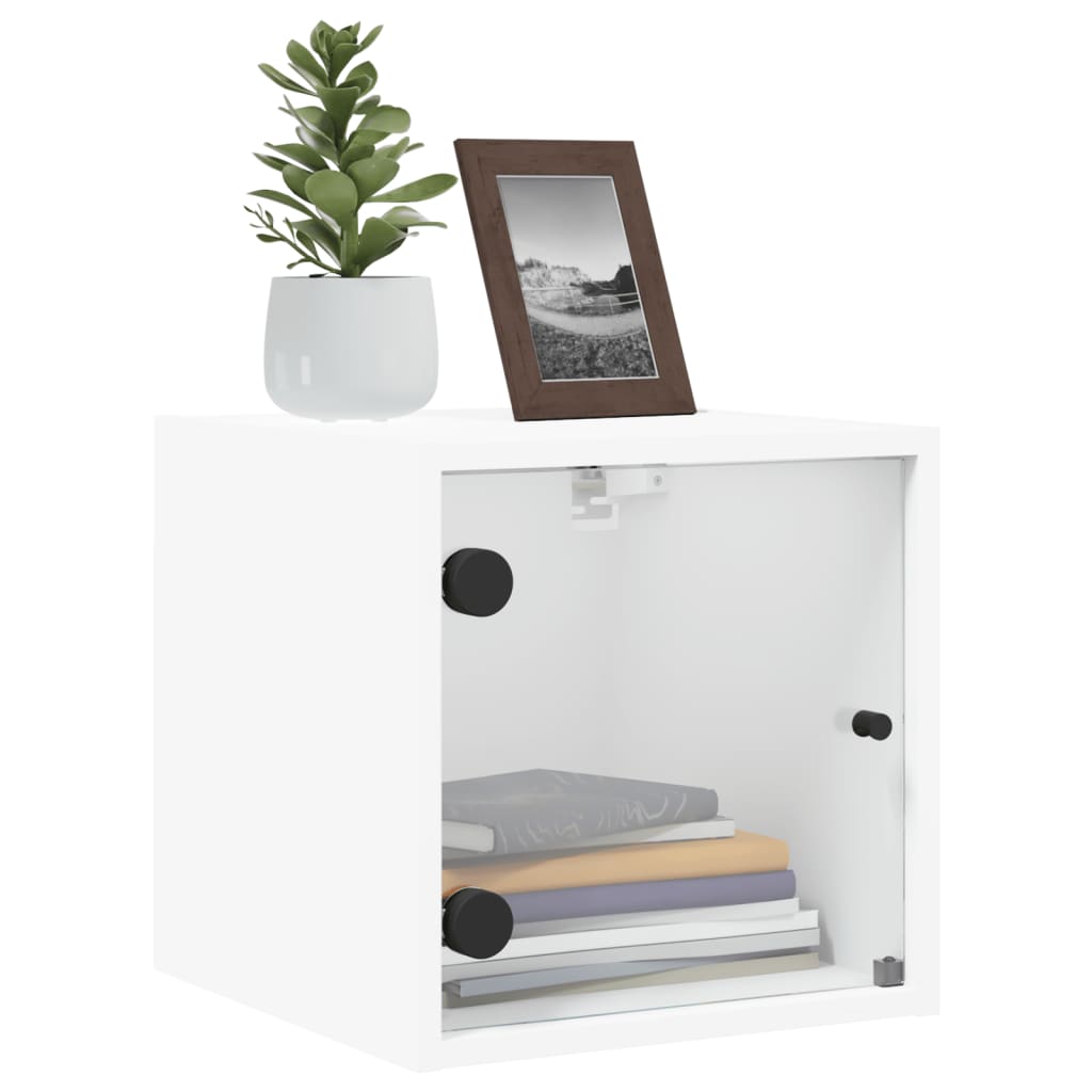 Table de chevet avec porte en verre blanc 35x37x35 cm - XIOS
