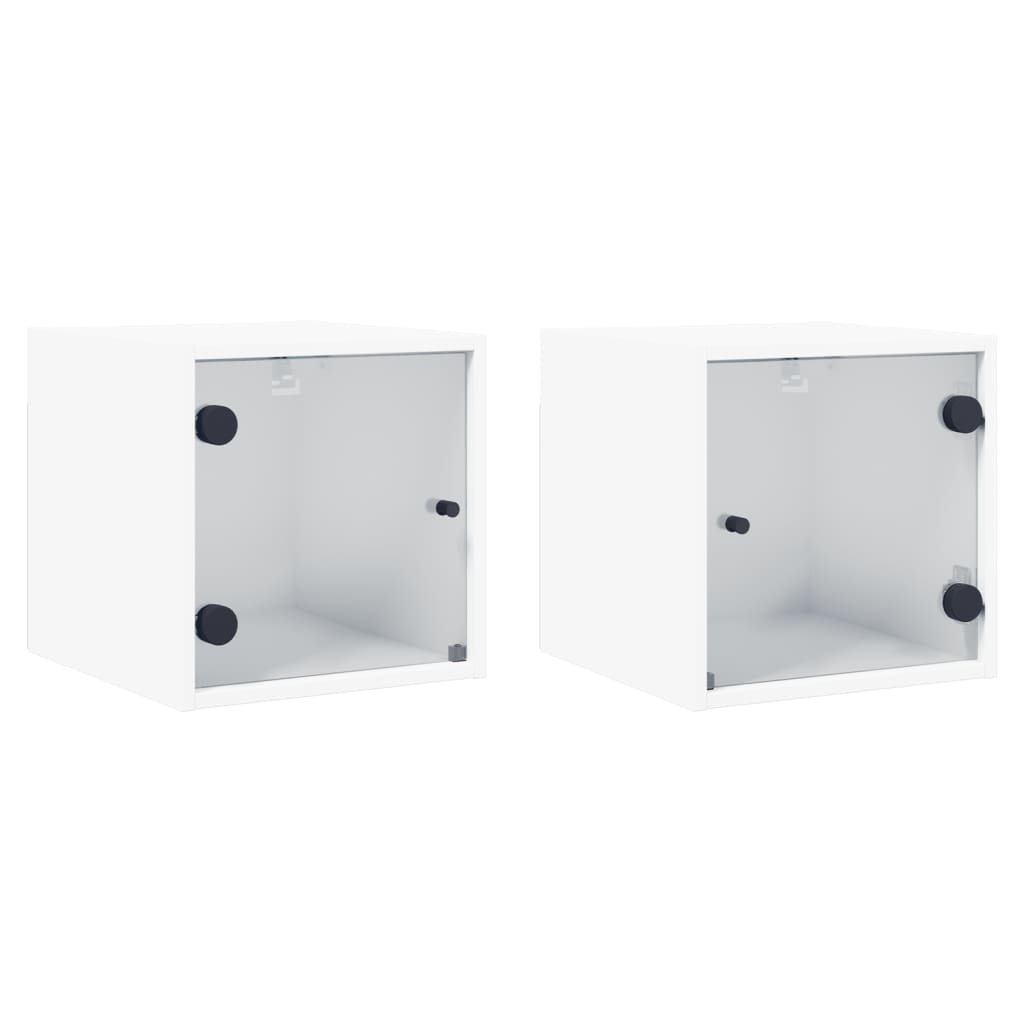 Tables de chevet avec portes en verre 2 pcs blanc 35x37x35 cm - XIOS
