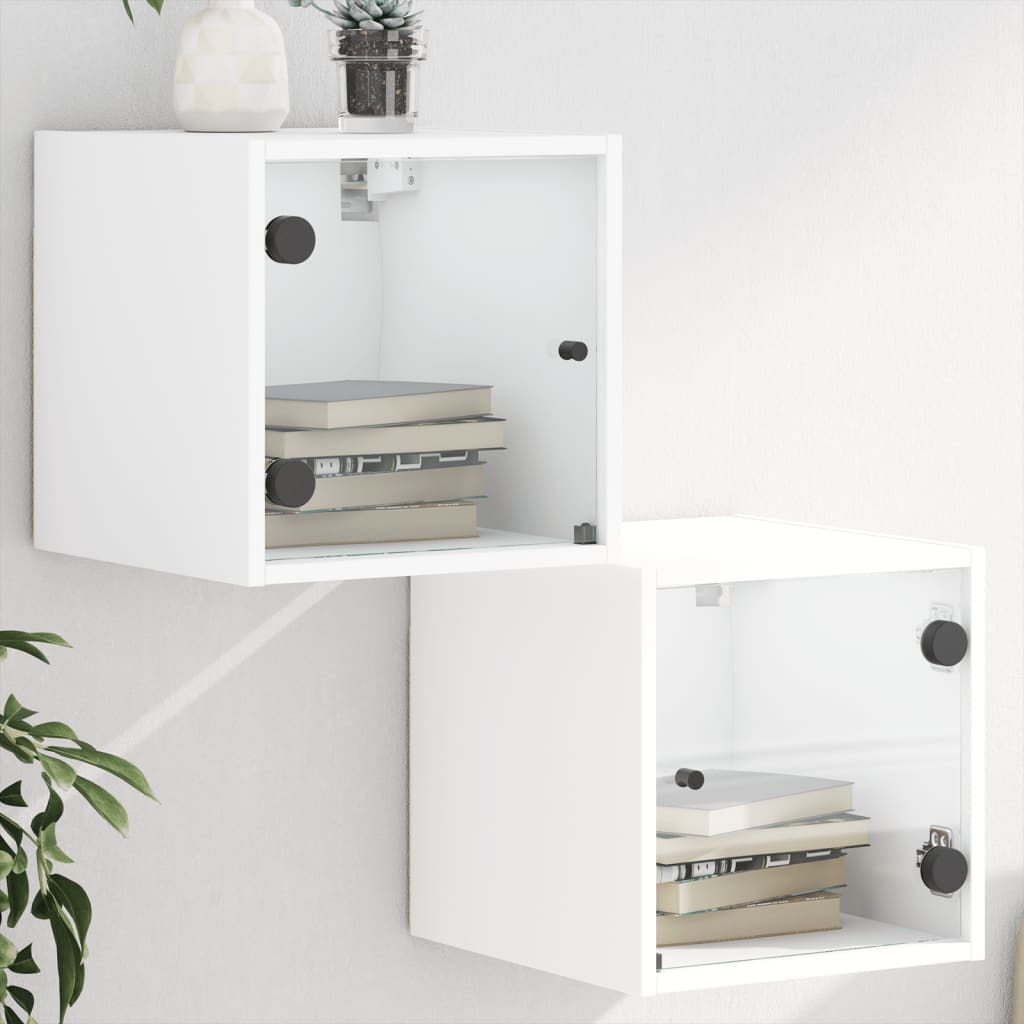 Tables de chevet avec portes en verre 2 pcs blanc 35x37x35 cm - XIOS