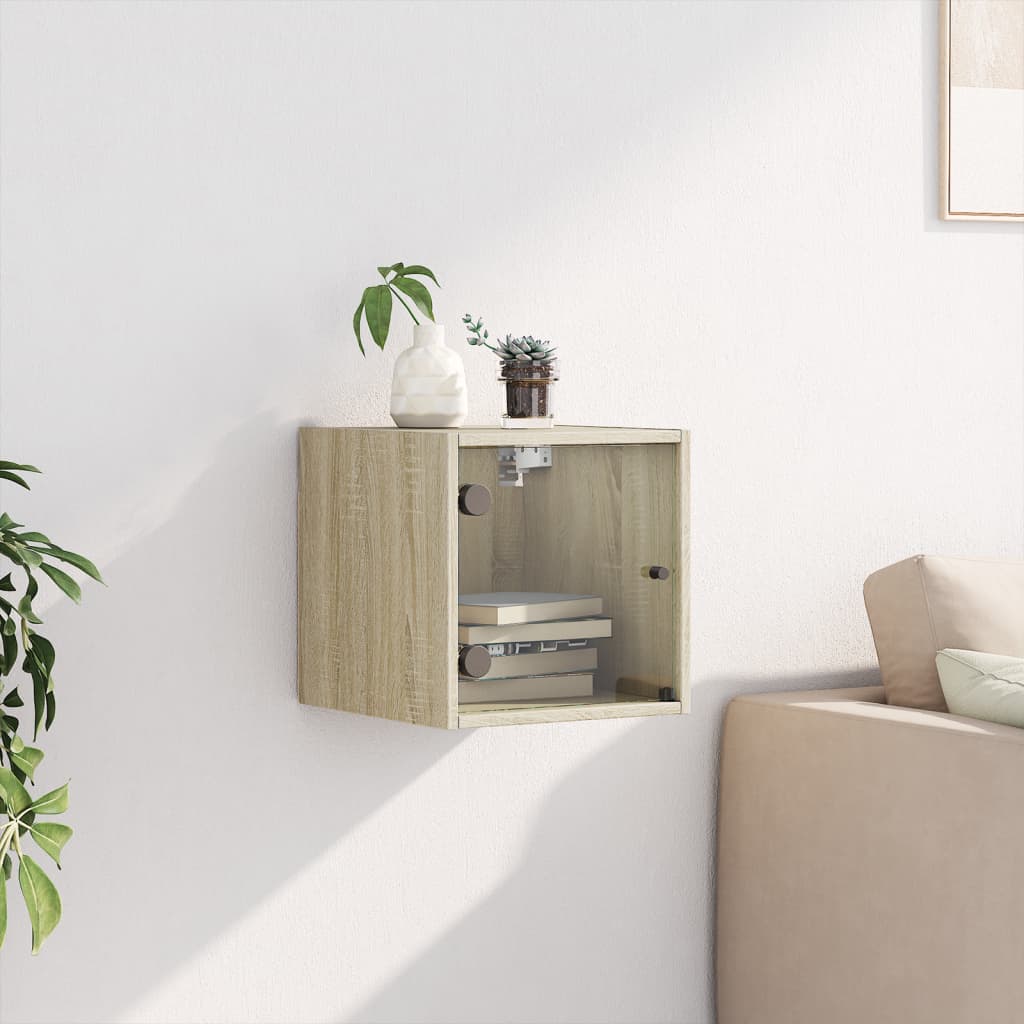 Table de chevet avec porte en verre chêne sonoma 35x37x35 cm - XIOS