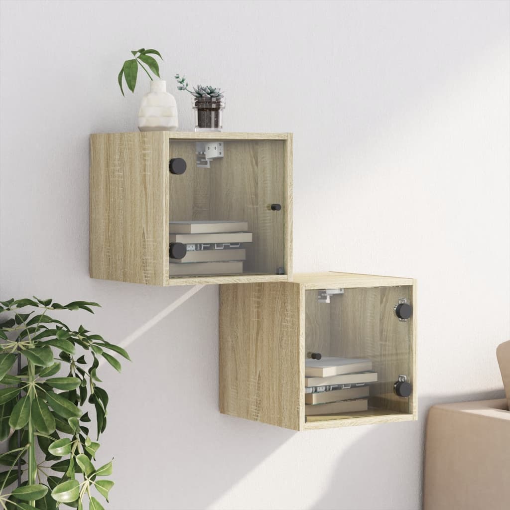 Tables de chevet et portes vitrées 2pcs chêne sonoma 35x37x35cm - XIOS