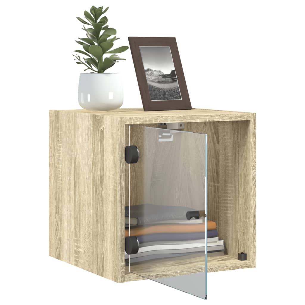 Tables de chevet et portes vitrées 2pcs chêne sonoma 35x37x35cm - XIOS