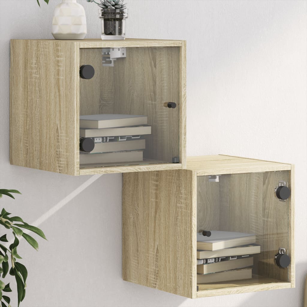 Tables de chevet et portes vitrées 2pcs chêne sonoma 35x37x35cm - XIOS