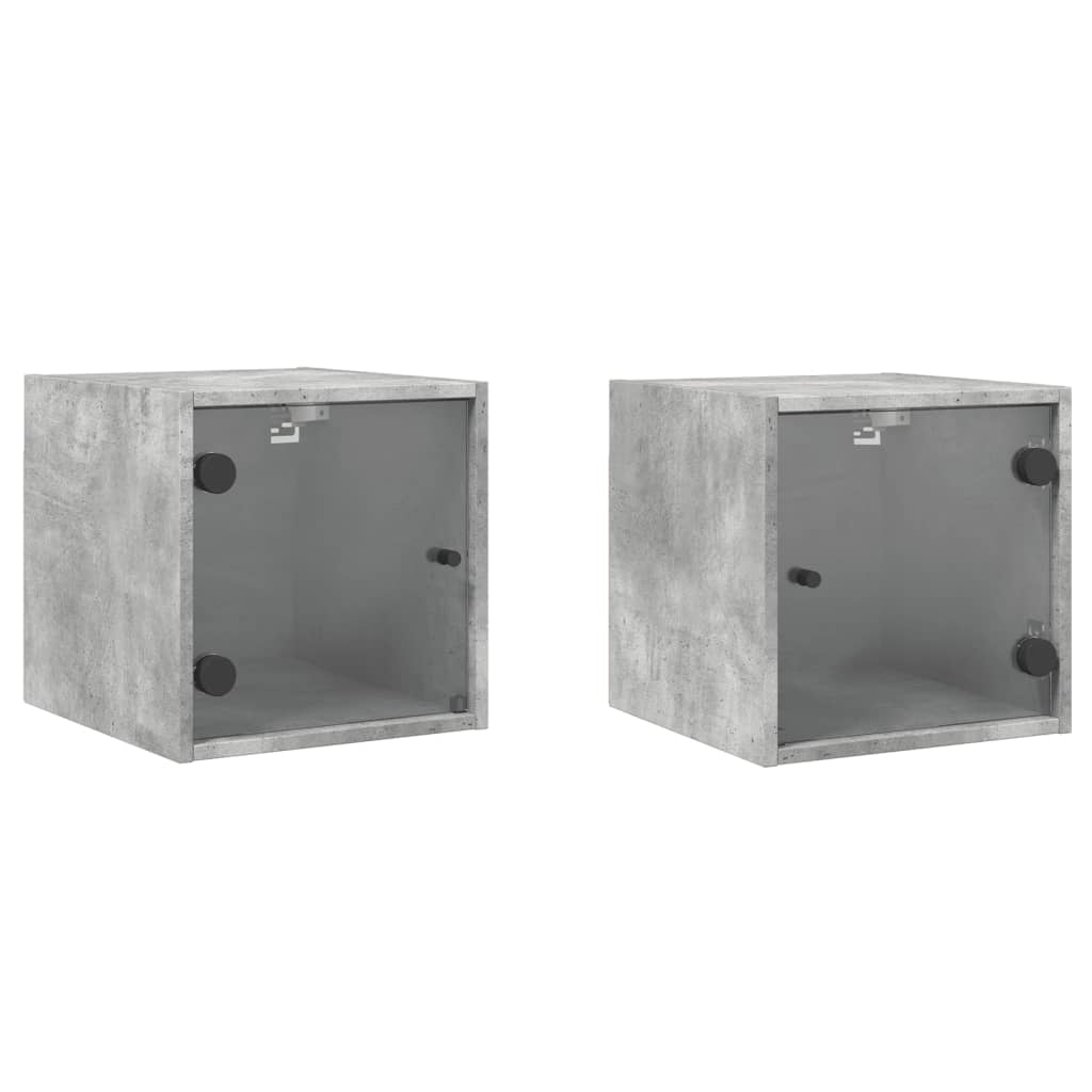 Tables de chevet et portes vitrées 2 pcs gris béton 35x37x35 cm - XIOS
