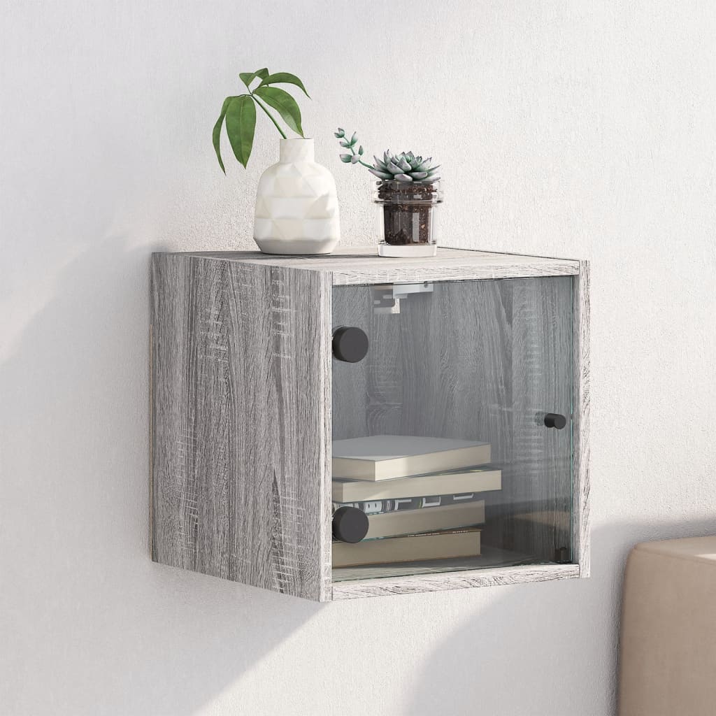 Table de chevet avec porte en verre sonoma gris 35x37x35 cm - XIOS