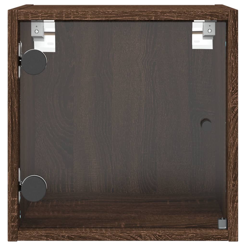 Table de chevet avec porte en verre chêne marron 35x37x35 cm