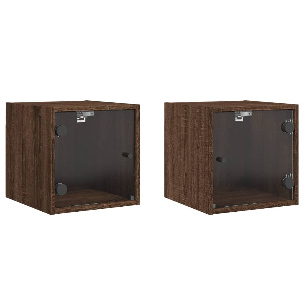 Tables de chevet et portes vitrées 2pcs chêne marron 35x37x35cm - XIOS