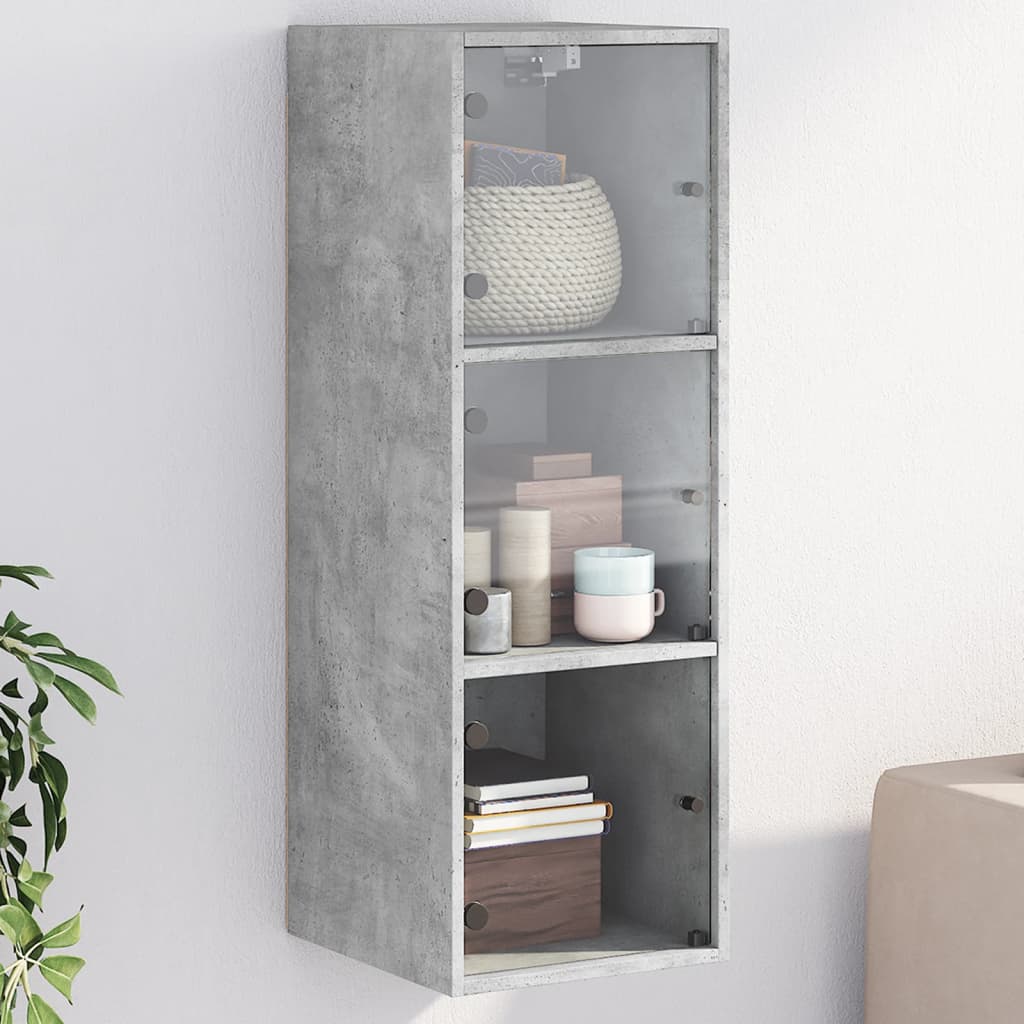 Armoire murale avec portes en verre gris béton 35x37x100 cm - XIOS