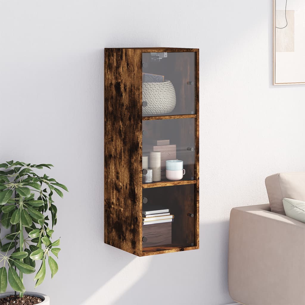 Armoire murale avec portes en verre chêne fumé 35x37x100 cm - XIOS